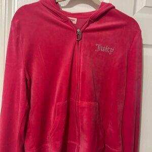 Like-New Juicy Couture Zip-up Hooded Velour Sweatshirt Hot Pink Large